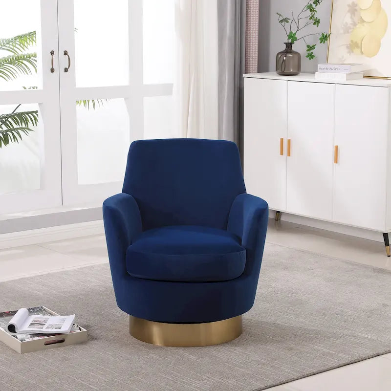 Navy Blue Velvet 29.3-inch Upholstered Swivel Bucket Chair