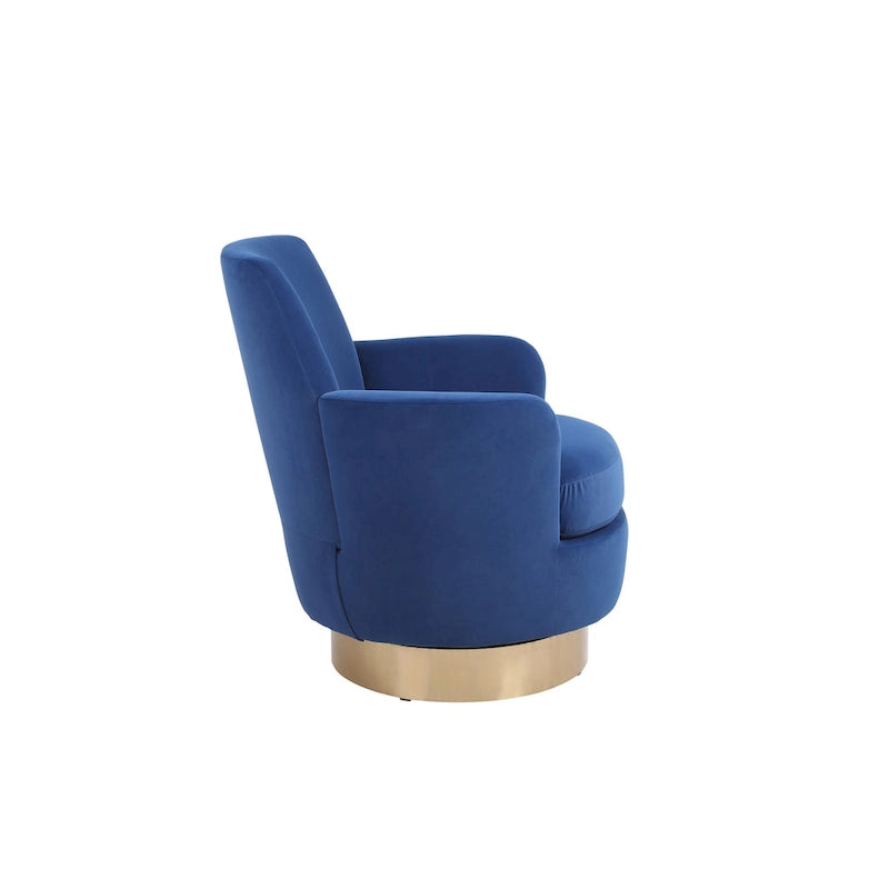 Navy Blue Velvet 29.3-inch Upholstered Swivel Bucket Chair