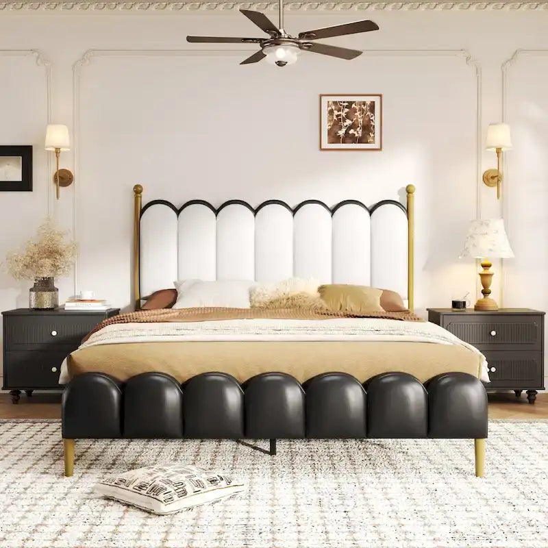 Leather Upholstered Bed With Headboard And Footboard, Solid Wood Bed Frame And Legs, No Mattress Base Required.