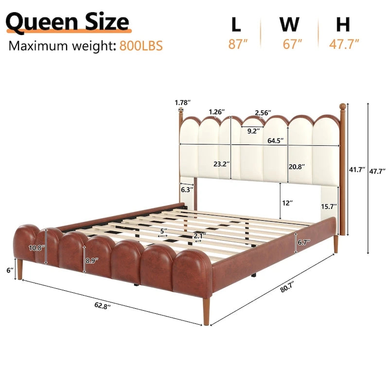 Leather Upholstered Bed With Headboard And Footboard, Solid Wood Bed Frame And Legs, No Mattress Base Required.
