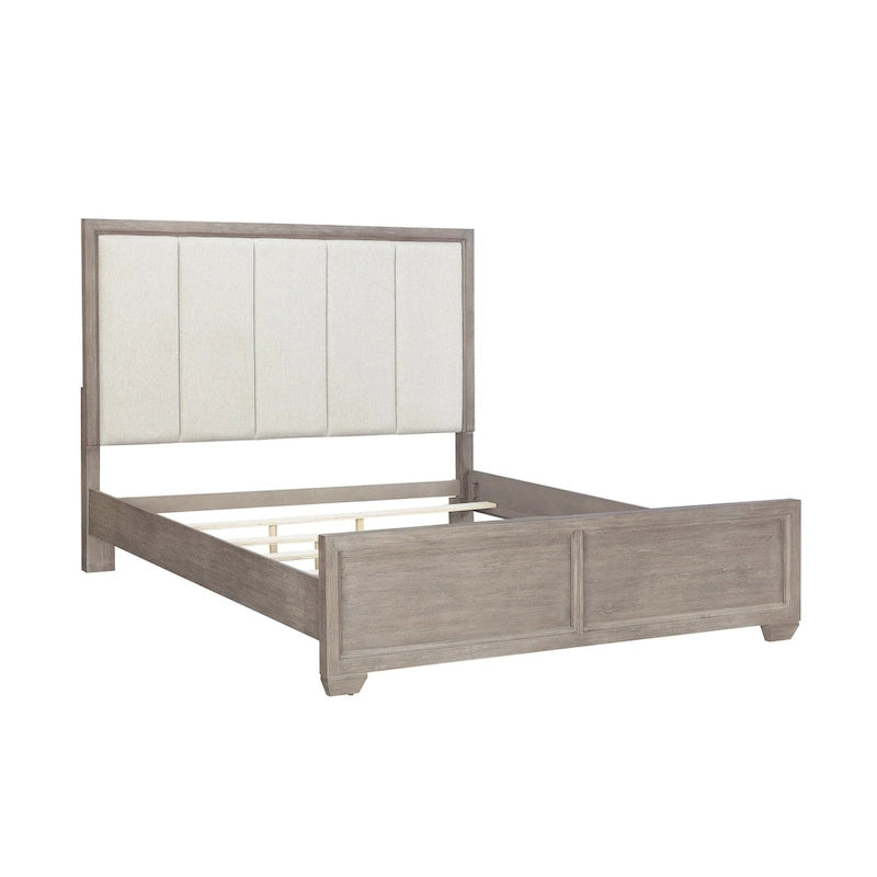 Grey Wood Bedroom Set, Including Upholstered Bed, Dressing Table, Mirror And Bedside Table.