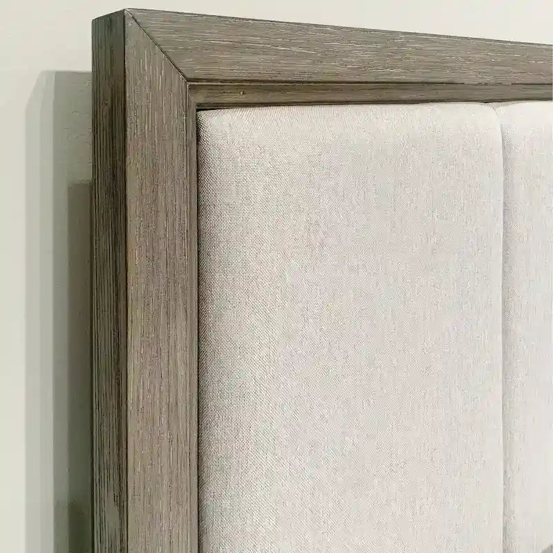 Grey Wood Bedroom Set, Including Upholstered Bed, Dressing Table, Mirror And Bedside Table.