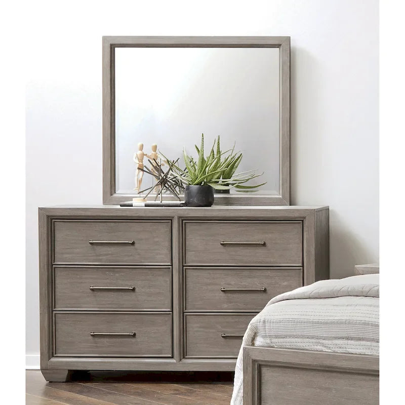 Grey Wood Bedroom Set, Including Upholstered Bed, Dressing Table, Mirror And Bedside Table.