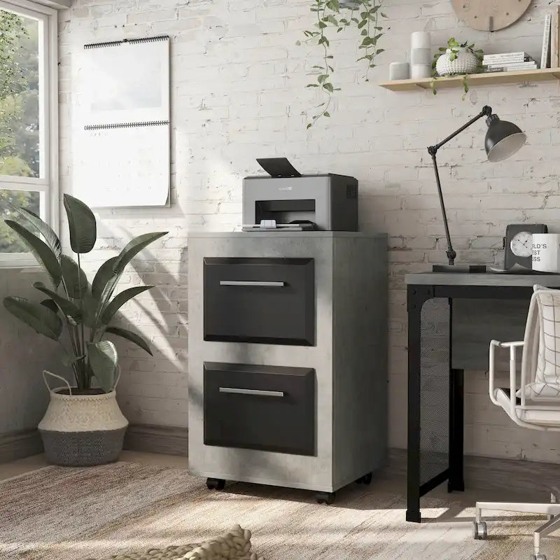 Double-Drawer Mobile Filing Cabinet With Iron Handles