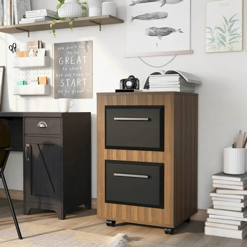 Double-Drawer Mobile Filing Cabinet With Iron Handles