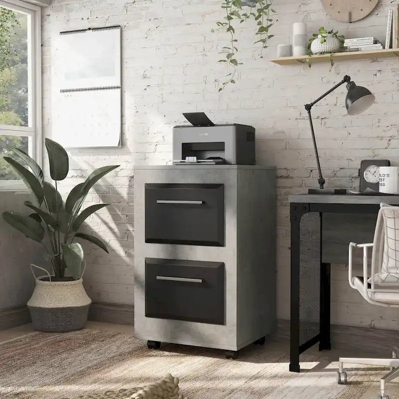 Double-Drawer Mobile Filing Cabinet With Iron Handles