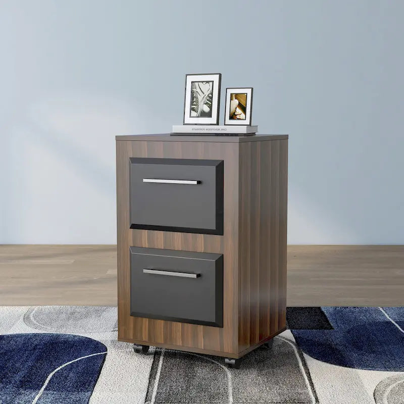 Double-Drawer Mobile Filing Cabinet With Iron Handles