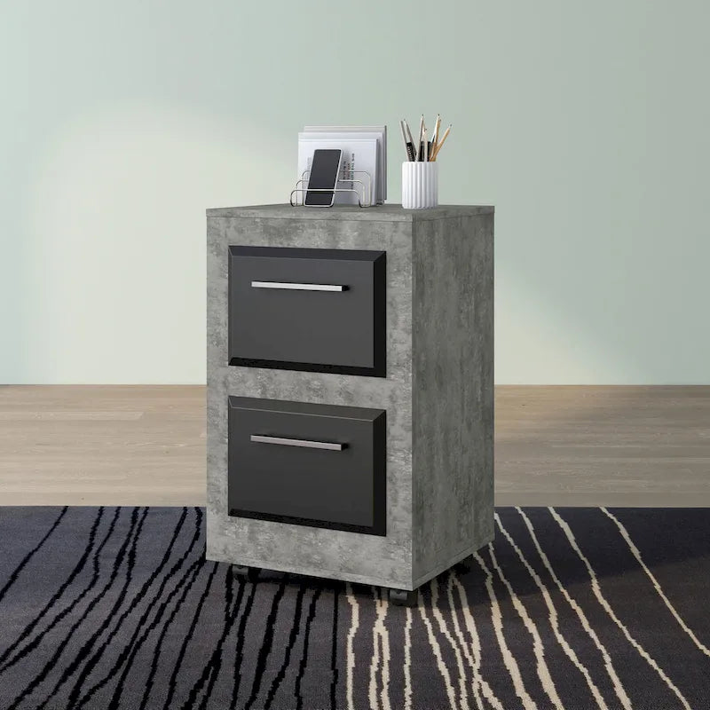 Double-Drawer Mobile Filing Cabinet With Iron Handles
