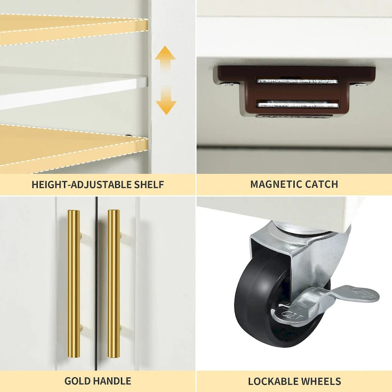 Mobile Kitchen Island Trolley With Trash Can And Storage Cabinet