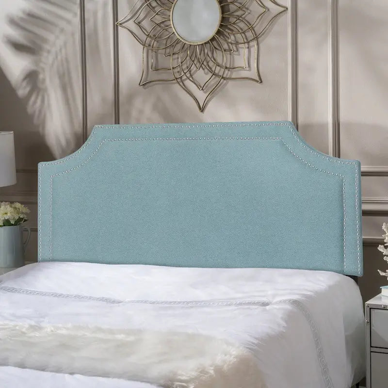 Upholstered Headboard With Rivet Embellishments, Suitable For King-Size Beds.