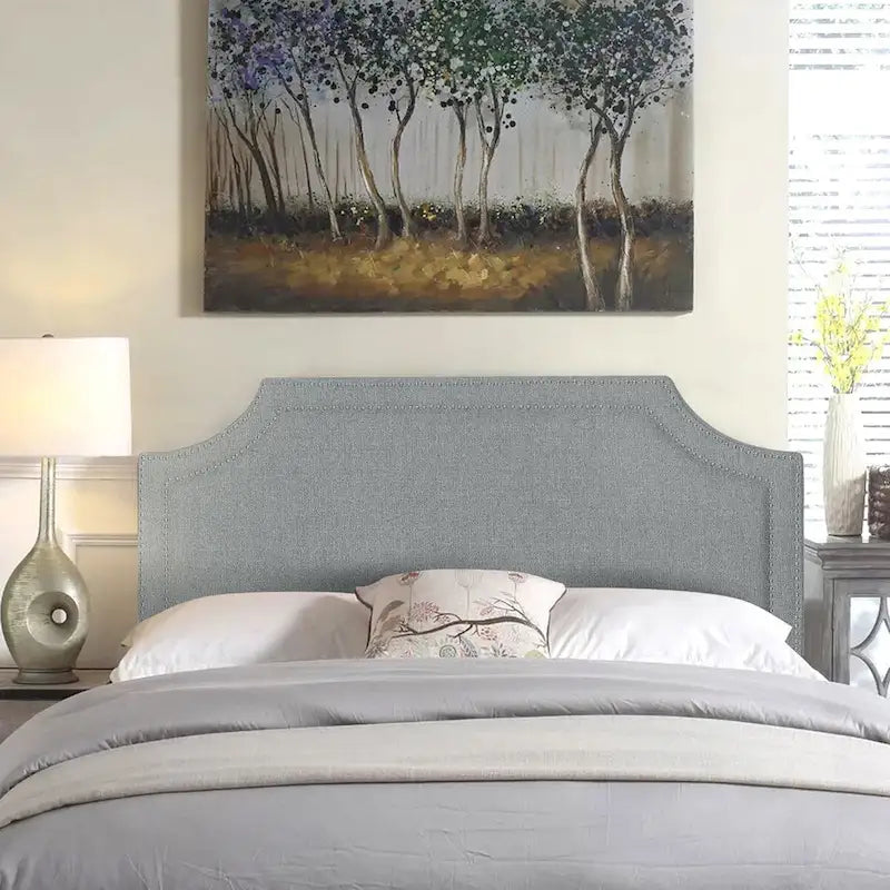 Upholstered Headboard With Rivet Embellishments, Suitable For King-Size Beds.