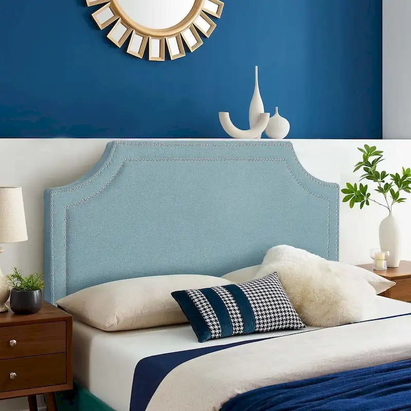 Upholstered Headboard With Rivet Embellishments, Suitable For King-Size Beds.