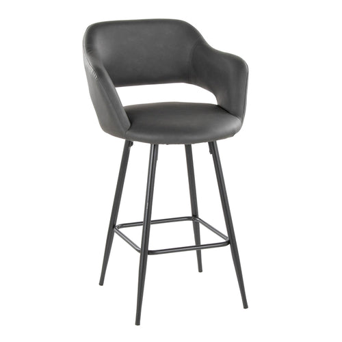 26-Inch Fixed Height Faux Leather Bar Stool, Metal Legs, Square Footrest