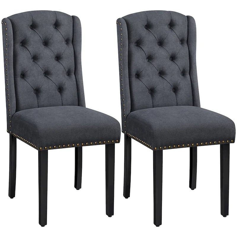 Two Upholstered Dining Chairs, Button Quilting, Rivet DecoraTions.