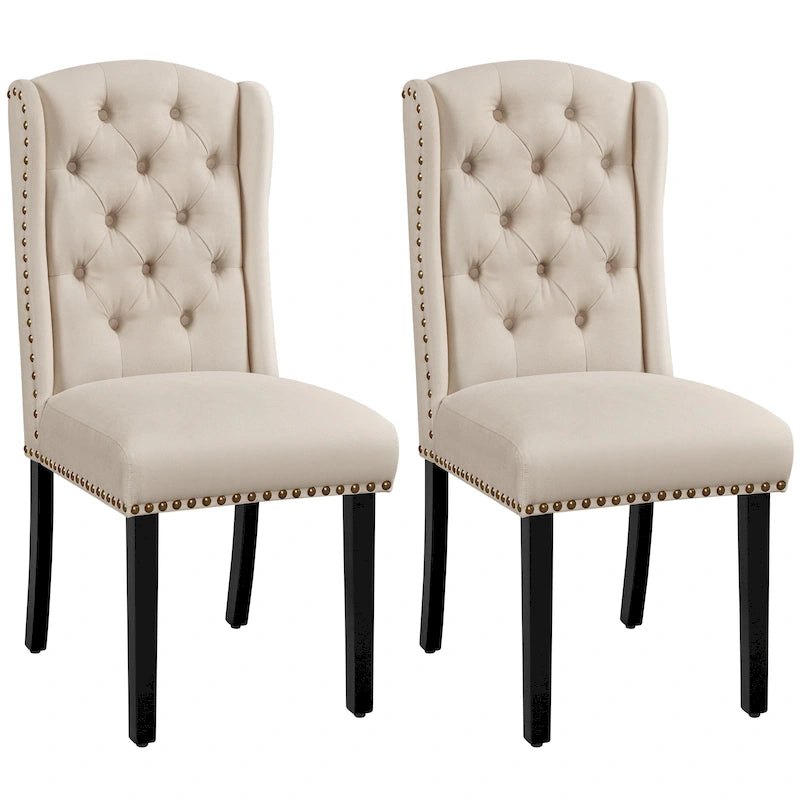 Two Upholstered Dining Chairs, Button Quilting, Rivet DecoraTions.