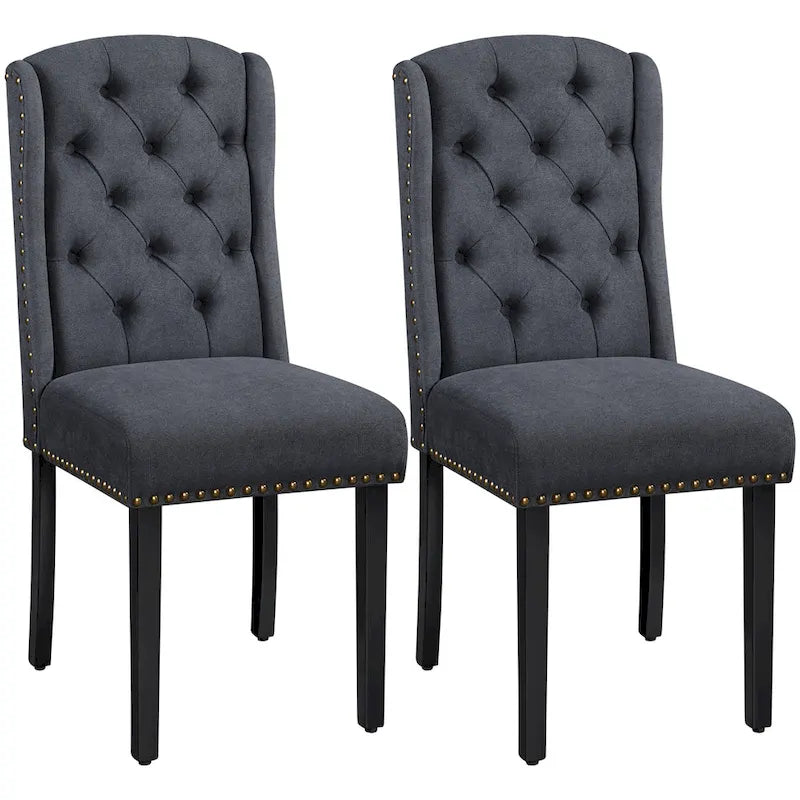 Two Upholstered Dining Chairs, Button Quilting, Rivet DecoraTions.