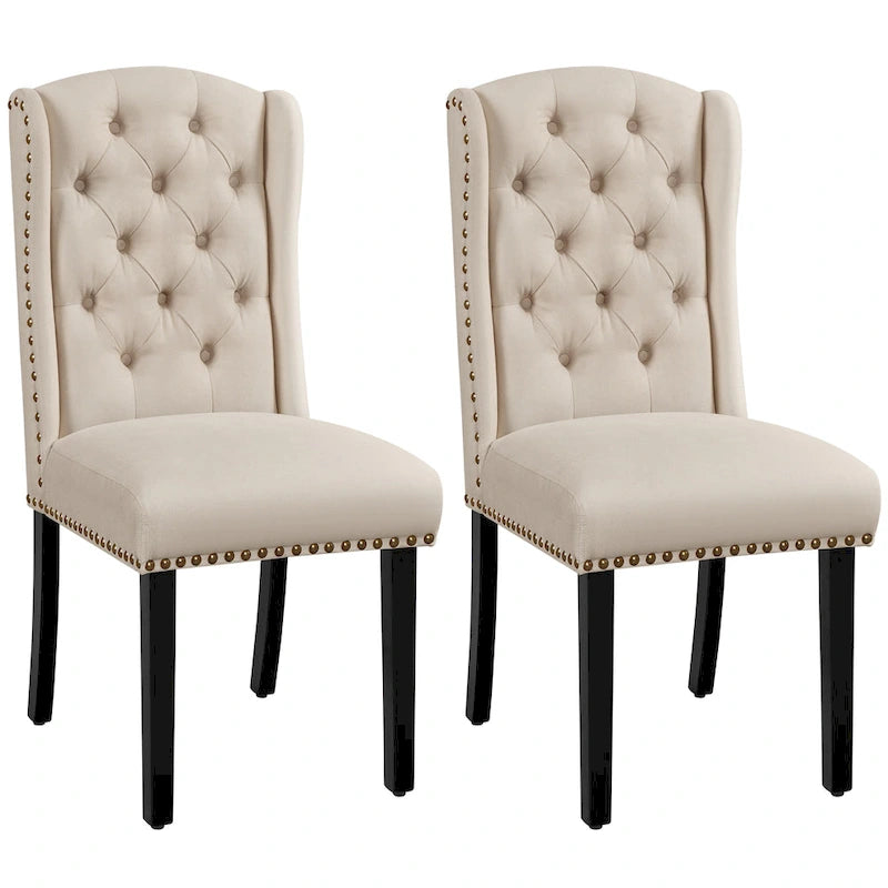 Two Upholstered Dining Chairs, Button Quilting, Rivet DecoraTions.