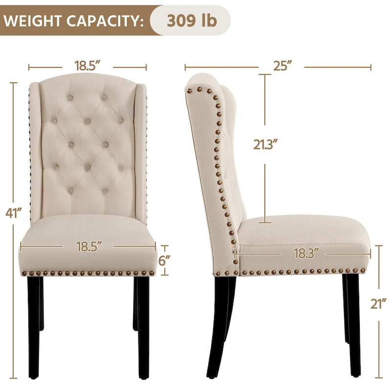 Two Upholstered Dining Chairs, Button Quilting, Rivet DecoraTions.